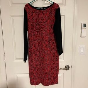 Nicole by Nicole Miller Red and Black Long Sleeve Printed Dress Size L NWOT